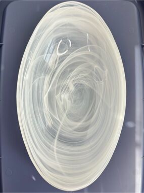 Hand-Blown Swirl Glass Oval 13” Serving Bowl Alabaster White